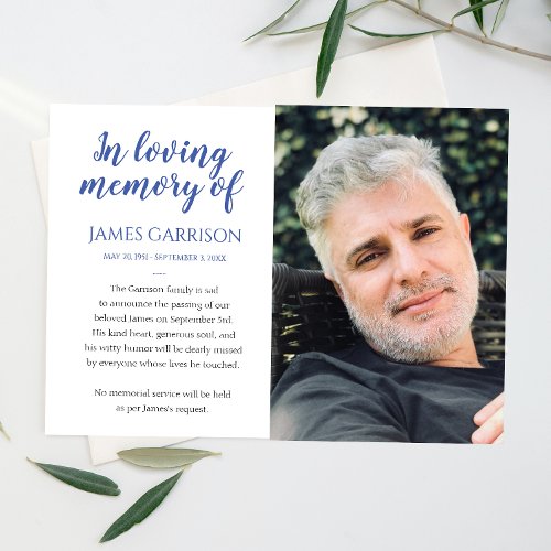 Blue In Loving Memory Photo Announcement