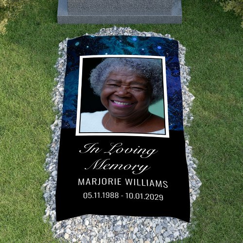 Blue In Loving Memory Photo Grave Cover Blanket Banner