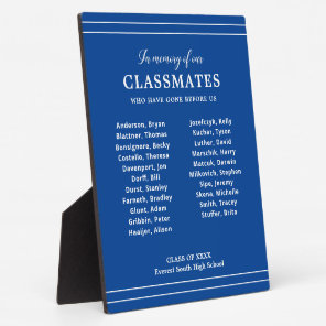 Blue In Memory Of Classmates Class Reunion Plaque