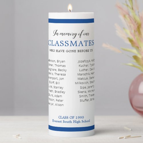 Blue In Memory Of Our Classmates School Reunion Pillar Candle