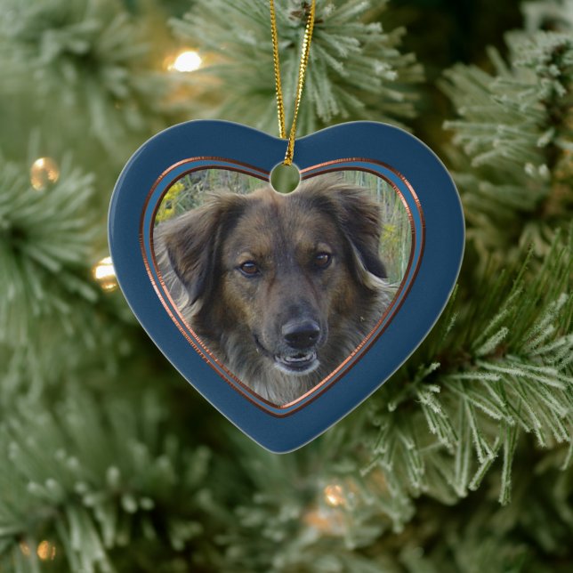 Blue In My Heart Template Pet Memorial Ceramic Ornament (Tree)