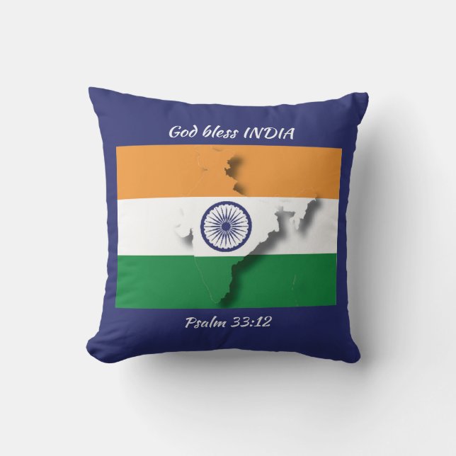 Blue INDIA FLAG  Throw Pillow (Front)