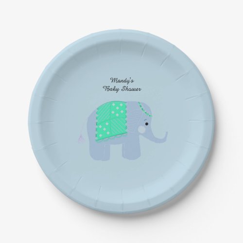 Blue Indian Elephant Baby Shower Paper Plates