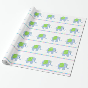 Blue Indian Elephants Wrapping Paper