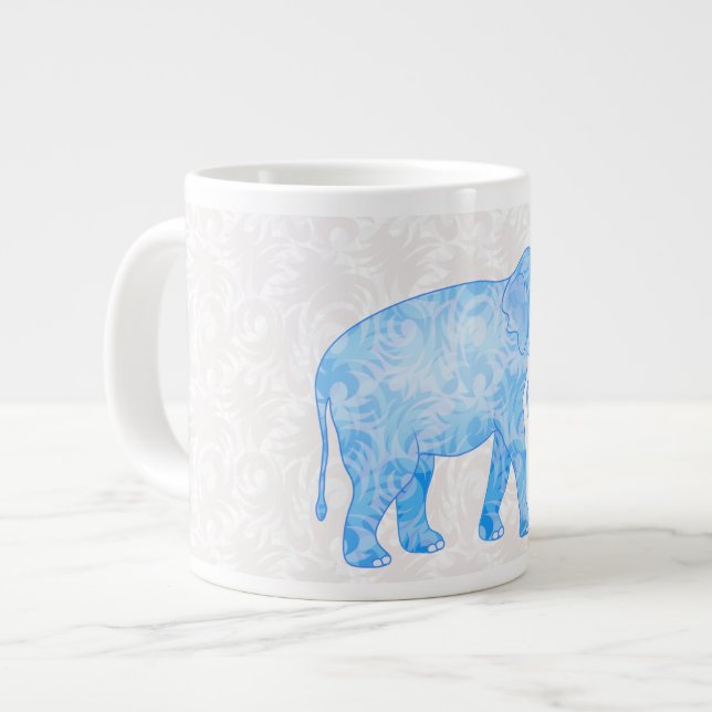 Blue Indian Pattern Elephant Giant Coffee Mug (Front Left)
