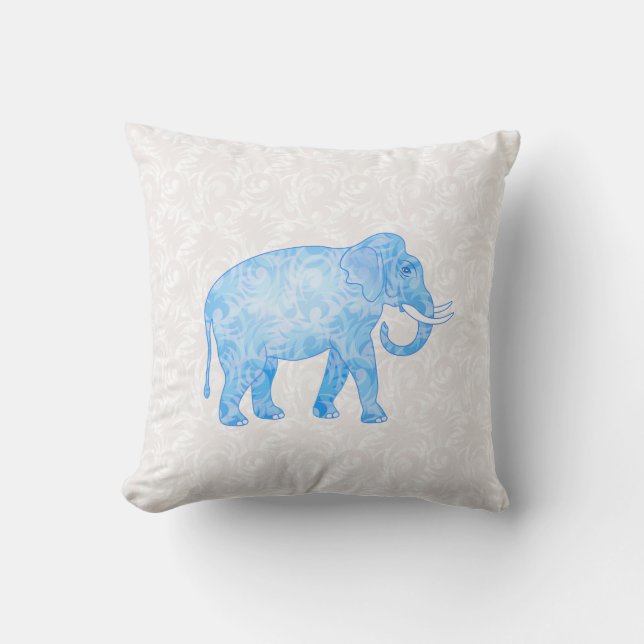 Blue Indian Pattern Elephant Throw Pillow (Front)