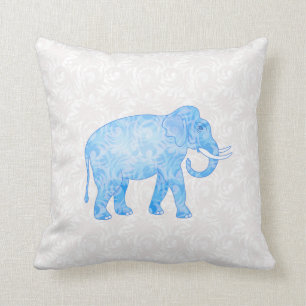 Blue Indian Pattern Elephant Throw Pillow