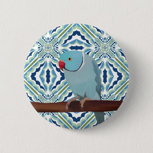 Blue Indian Ringneck Parakeet Button (Front)