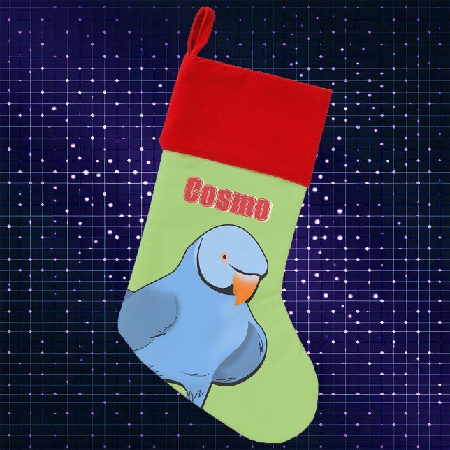 Blue Indian Ringneck Parakeet Cute Pet Bird Name Christmas Stocking (Blue Indian Ringneck Parrot Christmas stocking personalized for pet bird)