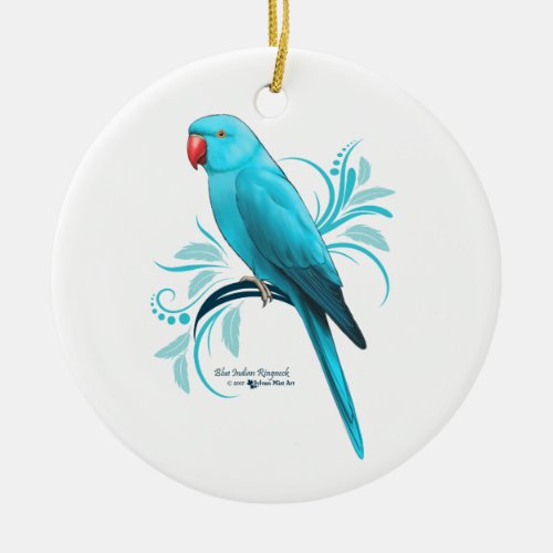 Blue Indian Ringneck Parrot Ceramic Ornament