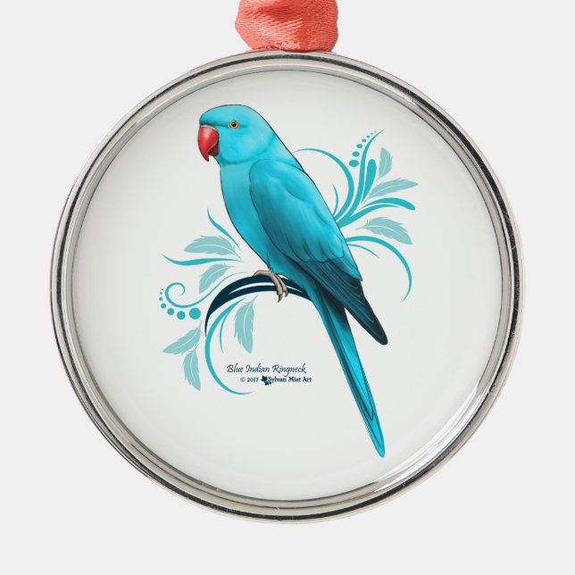 Blue Indian Ringneck Parrot Metal Ornament (Front)