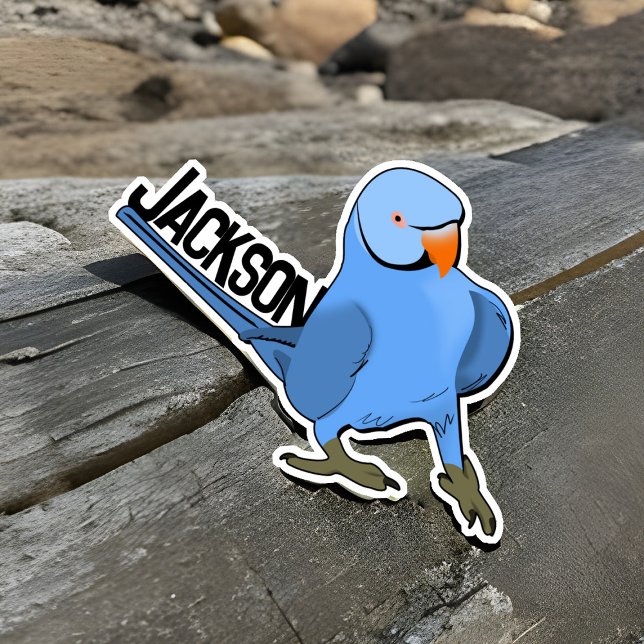 Blue Indian Ringneck Parrot Pet Bird Name Cute Fun Sticker (Personalized Indian Ringneck Parakeet sticker)