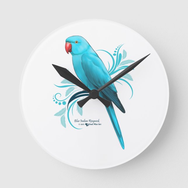 Blue Indian Ringneck Parrot Round Clock (Front)