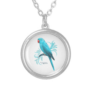 Blue Indian Ringneck Parrot Silver Plated Necklace