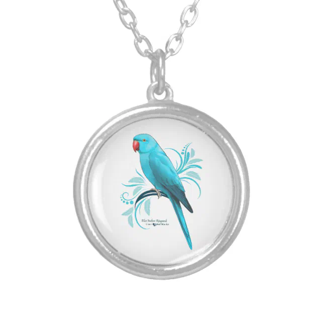 Blue Indian Ringneck Parrot Silver Plated Necklace | Zazzle