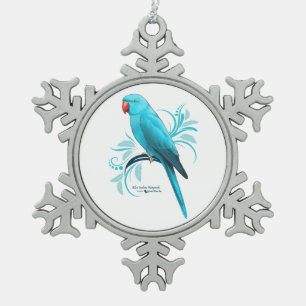 Blue Indian Ringneck Parrot Snowflake Pewter Christmas Ornament