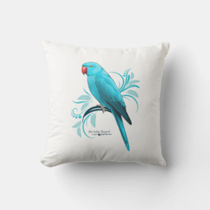 Blue Indian Ringneck Parrot Throw Pillow