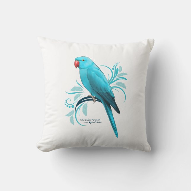 Blue Indian Ringneck Parrot Throw Pillow (Front)