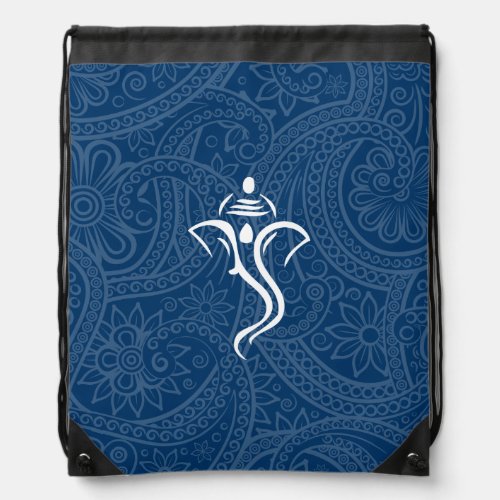 Blue Indian Swirl  Ganesha Drawstring Bag