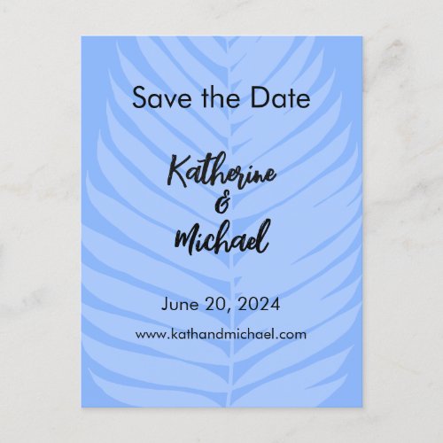 Blue Indigo Abstract Palm Leaf Save the Date Postcard