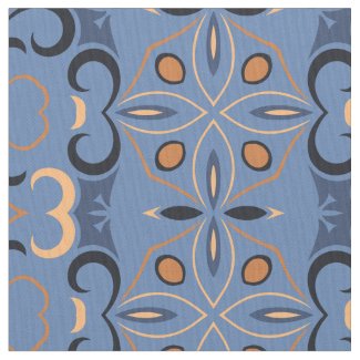 Blue Indigo And Orange Bohemian Ethnic Pattern Fabric