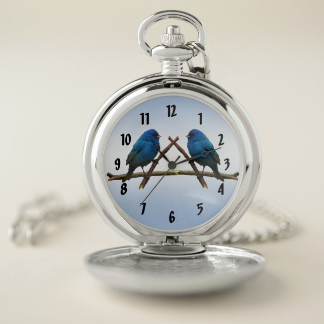 Blue Indigo Bunting Birds Pocket Watch (Inside)