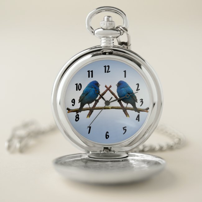 Blue Indigo Bunting Birds Pocket Watch