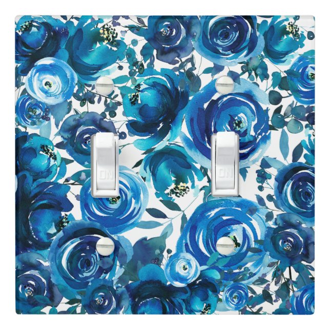 Blue Indigo Floral Flowers Elegant Chic Light Switch Cover (In Situ)