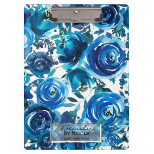 Blue Indigo Floral Flowers Elegant Personalized Clipboard