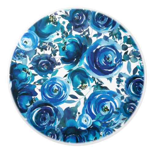 Blue Indigo Floral Flowers Elegant Shabby Chic Ceramic Knob