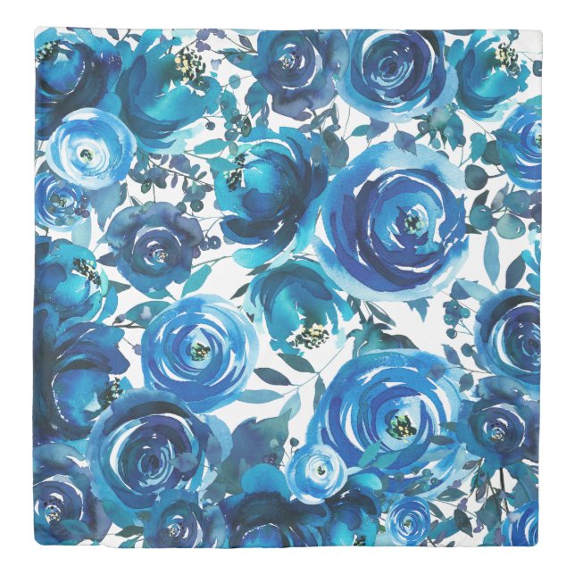 Blue Indigo Floral Flowers Elegant Shabby Chic Duvet Cover (Front)