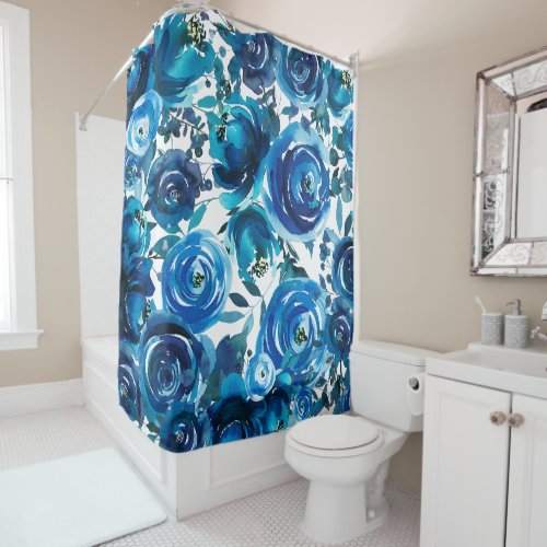 Blue Indigo Floral Flowers Elegant Shabby Chic Shower Curtain