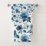 Blue Indigo Floral Watercolor Seamless Pattern Bath Towel Set at Zazzle
