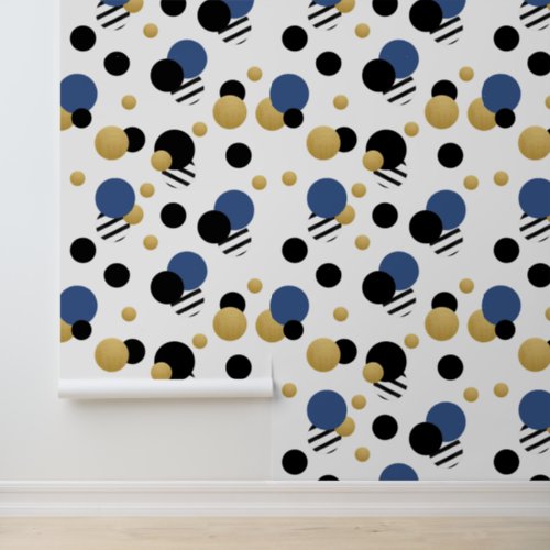 Blue Indigo Gold Polka Dot Wallpaper