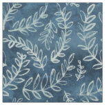 Blue Indigo Leaves Twigs Pattern Fabric