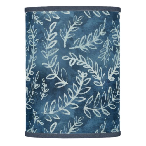 Blue Indigo Leaves Twigs Pattern Lamp Shade