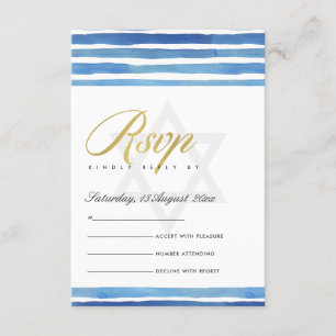 BLUE INDIGO STRIPES STAR BAR BAT MITZVAH RSVP ENCLOSURE CARD