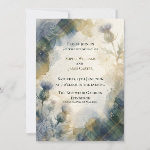 Blue Indigo Thistle Botanical Wedding Invitation