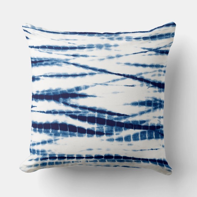 Blue Indigo Tie Dye Shibori StripeThrow Pillow (Front)