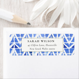 BLUE INDIGO WATERCOLOR CHEVRON ADDRESS LABEL