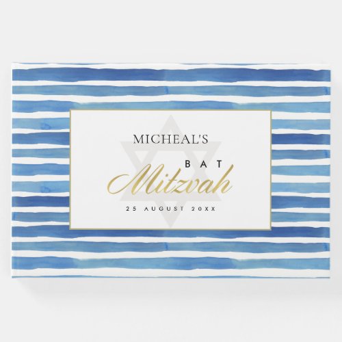 BLUE INDIGO WATERCOLOR CHEVRON BAR BAT MITZVAH GUEST BOOK