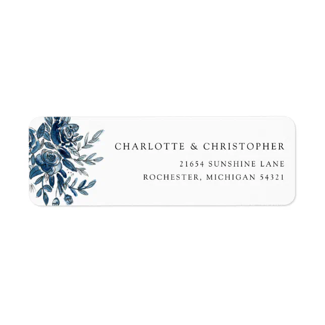Blue indigo watercolor floral return address label | Zazzle
