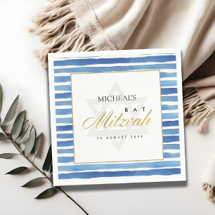 BLUE INDIGO WATERCOLOR STRIPES BAR BAT MITZVAH NAPKINS