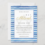BLUE INDIGO WATERCOLOR STRIPES BAT BAR MITZVAH THANK YOU CARD<br><div class="desc">If you need any further customisation please feel free to message me on yellowfebstudio@gmail.com.</div>