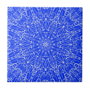Blue indigo white geometric star wheel design ceramic tile