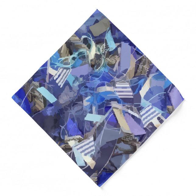 Blue indigo white gray abstract geometric stripes  bandana (Front)