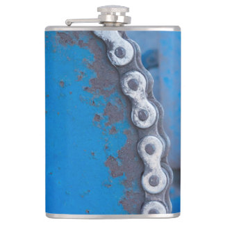 Blue Industrial Farm Gear with Rust Patina Flask