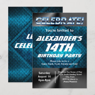 Blue Industrial Teen Tween Boys Gaming Birthday Invitation