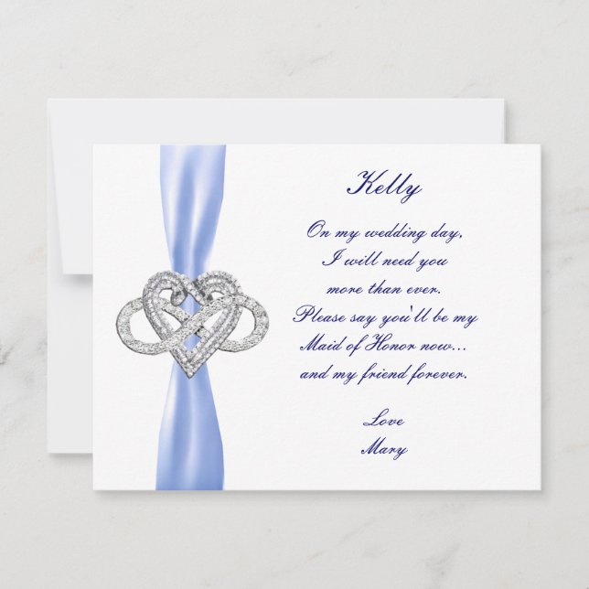Blue Infinity Heart Maid Of Honor Card (Front)