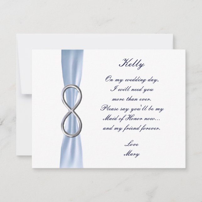 Blue Infinity Wedding Maid Of Honor Card (Front)